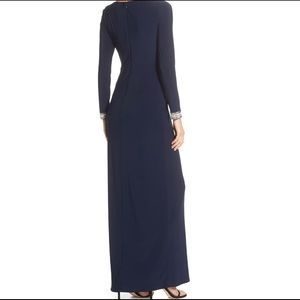 vince camuto beaded cuff ruched jersey gown